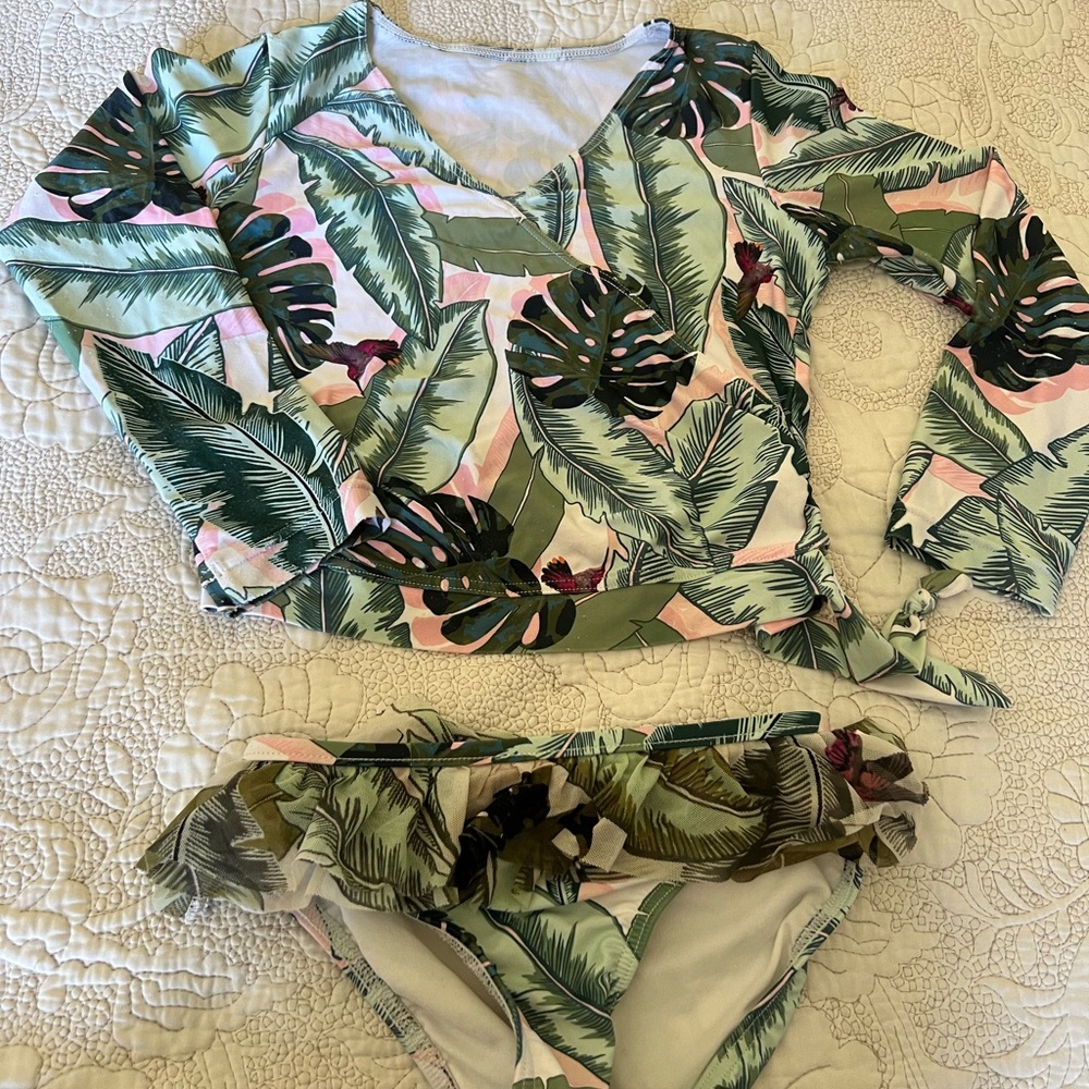 Seafolly Toddler  Palm Beach LS Rashguard 2pcs Swimsuit Girl's 5T